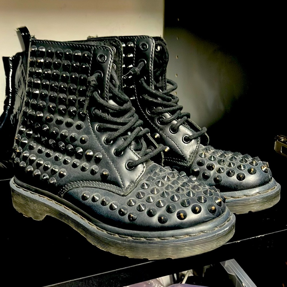 Black combat boots w black nailheads very rare and vintage item.